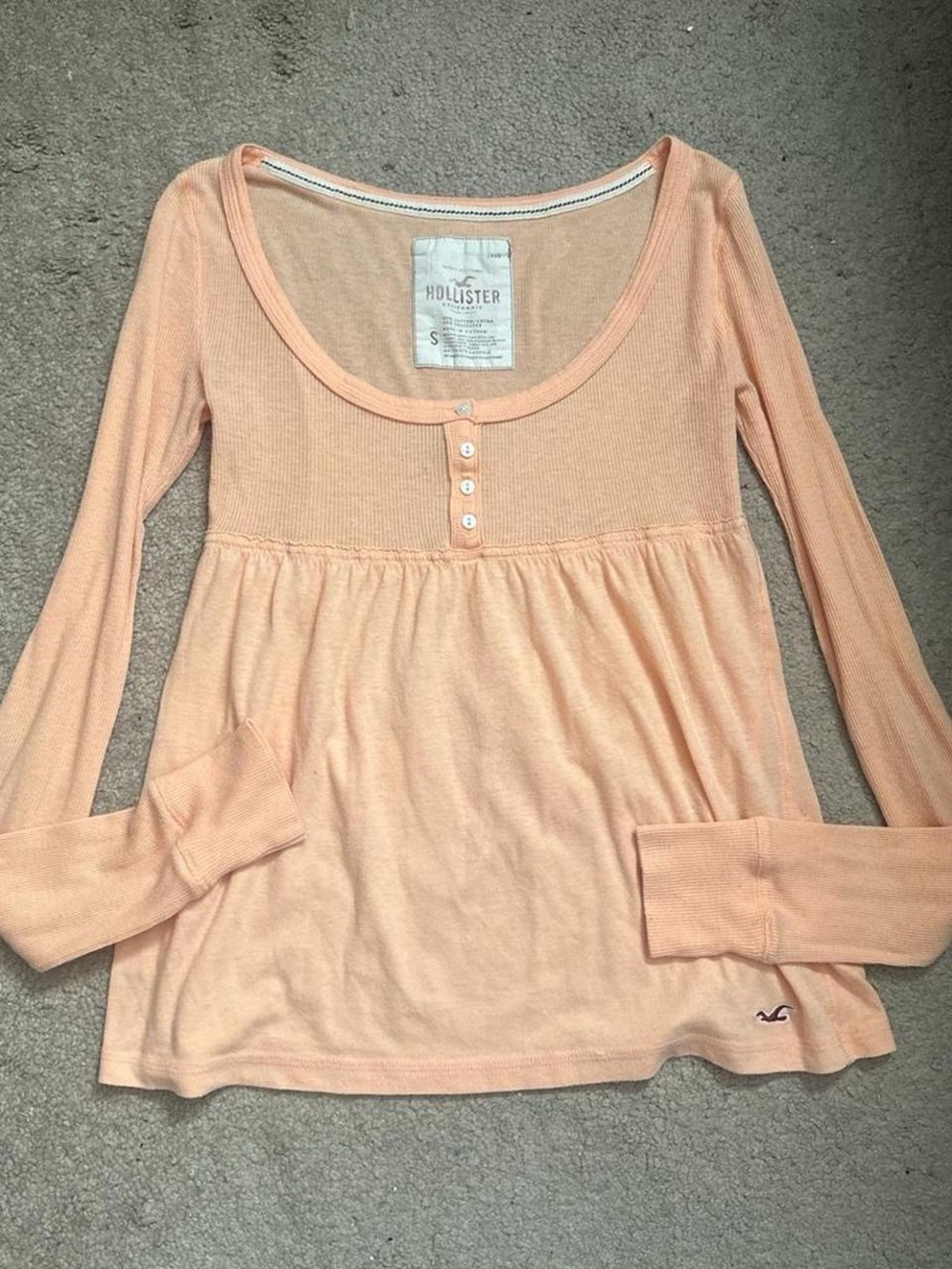 Vintage Y2K Hollister Peach Orange Babydoll Thermal Henley
